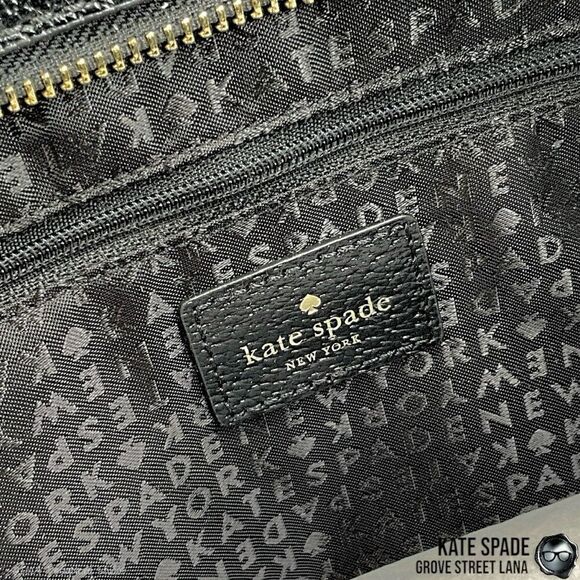 KATE SPADE GROVE STREET LANA LEATHER SATCHEL IN BLACK/CREAM WITH CROSSBODY STRAP - Picture 10 of 14
